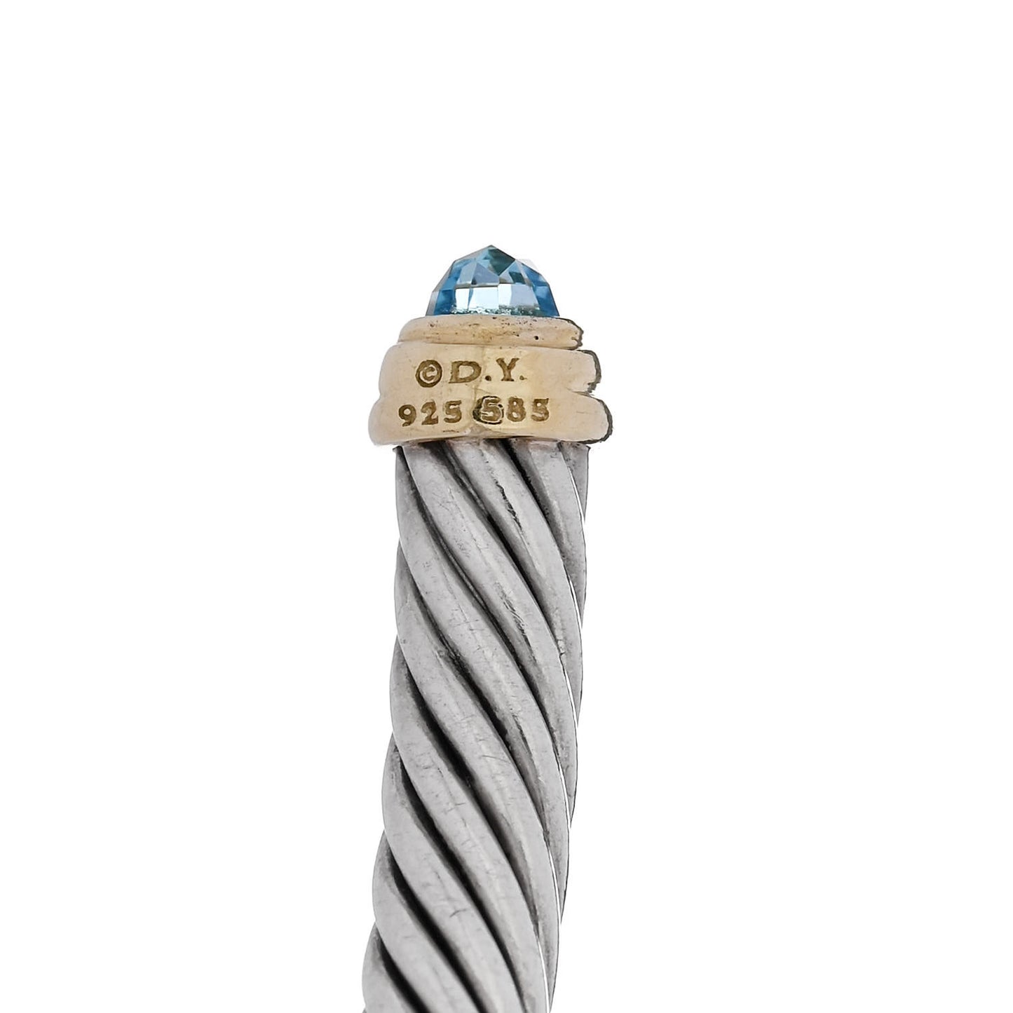 Sterling Silver 14K Yellow Gold Blue Topaz 5mm Cable Classics Petite Color Bracelet