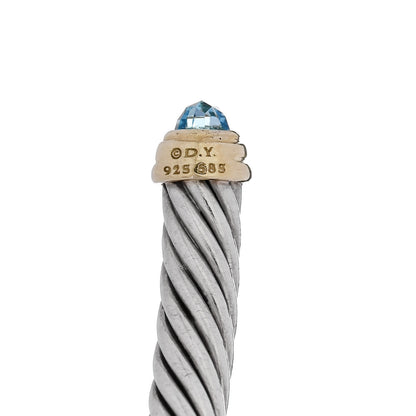 David Yurman Sterling Silver 14K Yellow Gold Blue Topaz 5mm Cable Classics Petite Color Bracelet 3 of 3