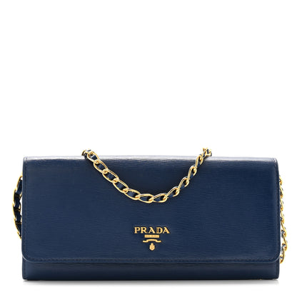 Prada Vitello Move Metal Oro Chain Wallet Bluette 1 of 11