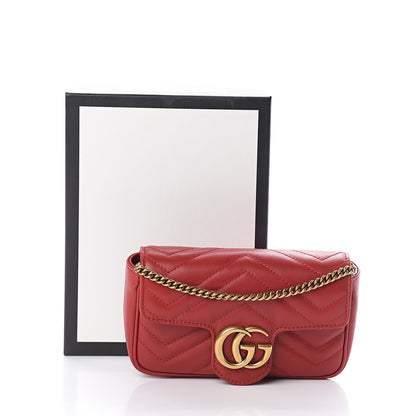 Gucci Calfskin Matelasse Super Mini GG Marmont Shoulder Bag Hibiscus Red 8 of 8