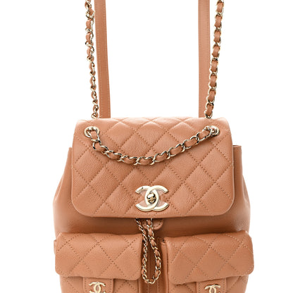 Chanel Shiny Caviar Quilted Medium Duma Pockets Drawstring Backpack Dark Beige 8 of 10