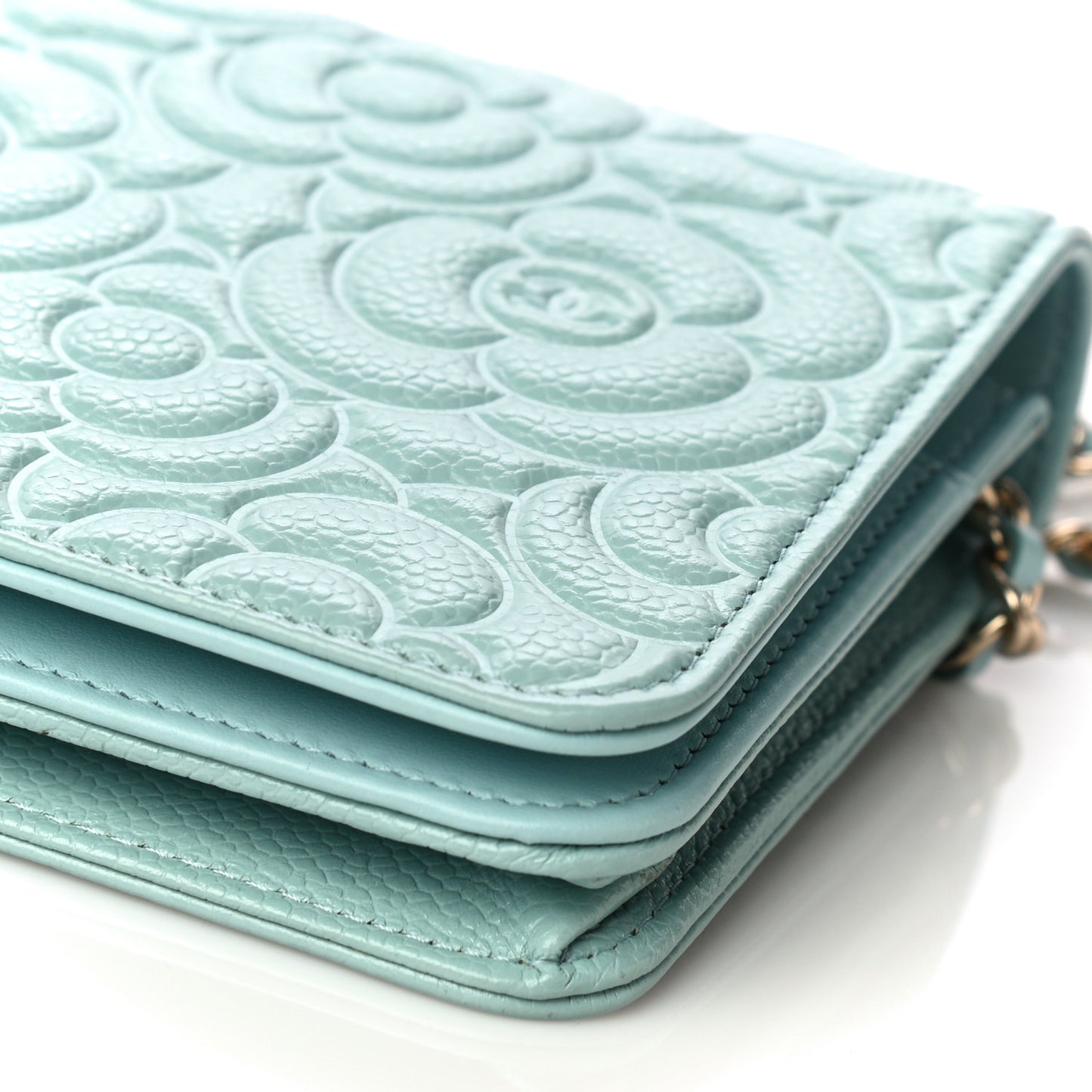 Caviar Camellia Embossed Wallet On Chain WOC Light Blue