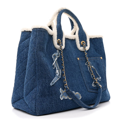 Chanel Denim Shearling Hieroglyph Coco Tote Blue 3 of 12
