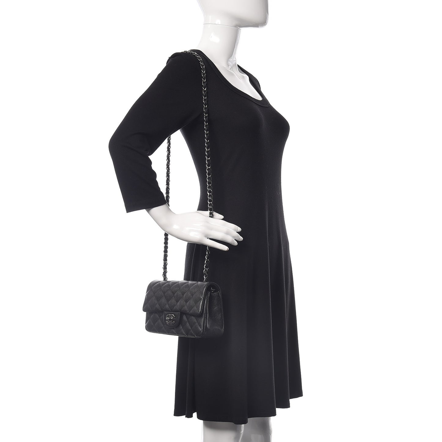 Iridescent Caviar Quilted Mini Rectangular Flap Black