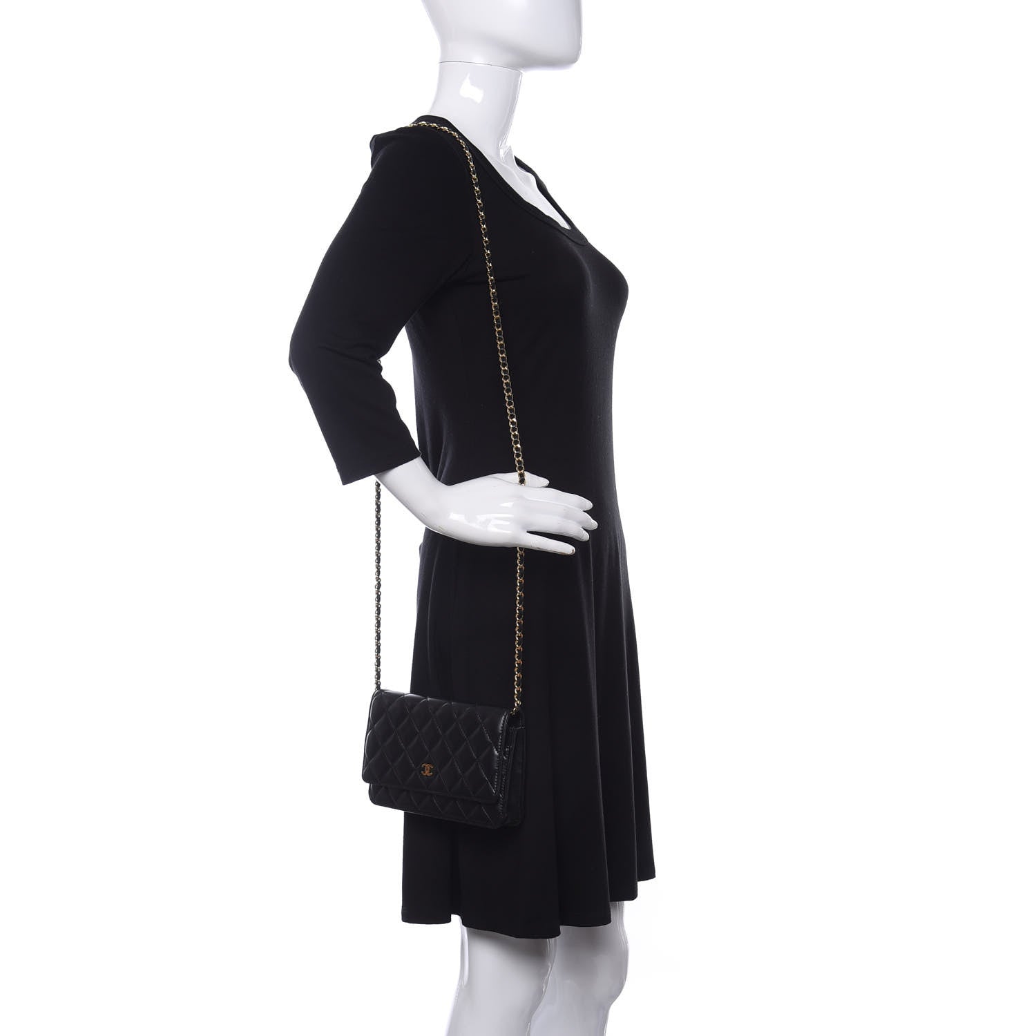 Chanel Lambskin Quilted Wallet On Chain WOC Black 2 of 12