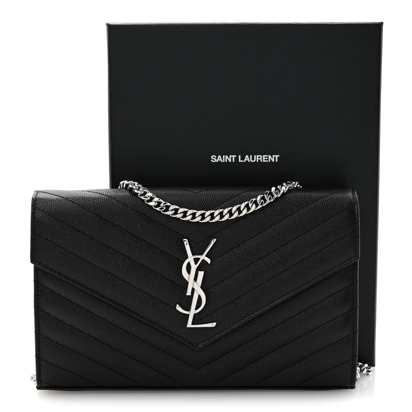 Grain De Poudre Matelasse Chevron Monogram Chain Wallet Black Black