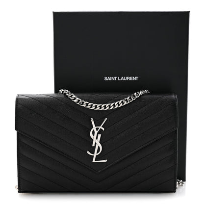 Saint Laurent Grain De Poudre Matelasse Chevron Monogram Chain Wallet Black Black 12 of 12