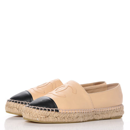 Chanel Lambskin CC Espadrilles 38 Beige Black 3 of 14