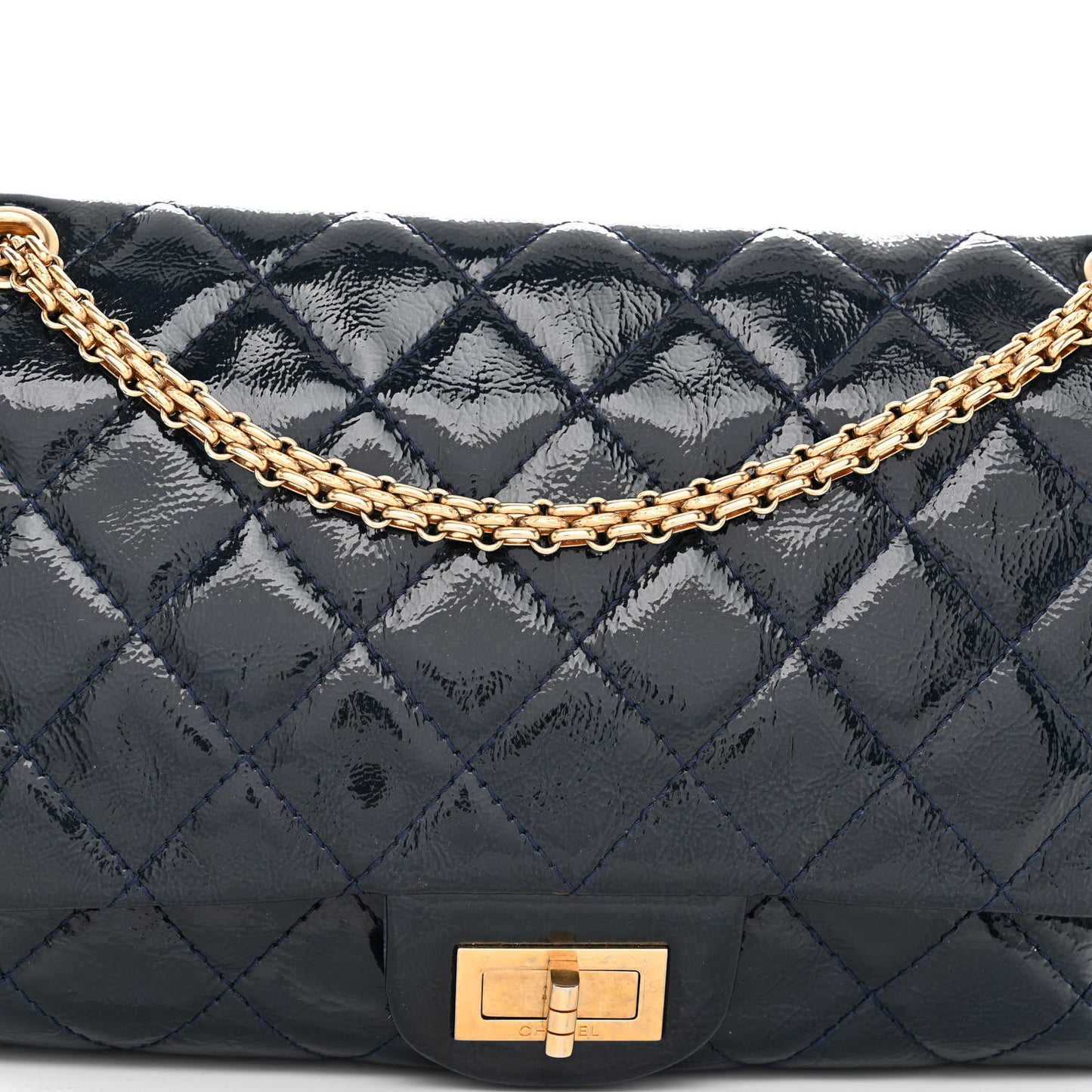 Distressed Patent Quilted 2.55 Reissue 226 Flap Navy