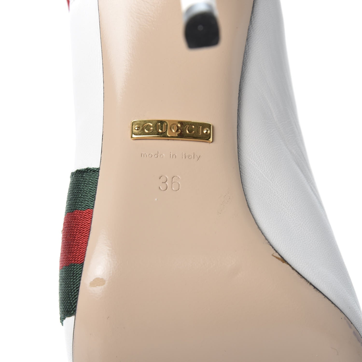 Gucci Malaga Kid Web Sylvie High Heel Slingback Pumps 36 White 12 of 13