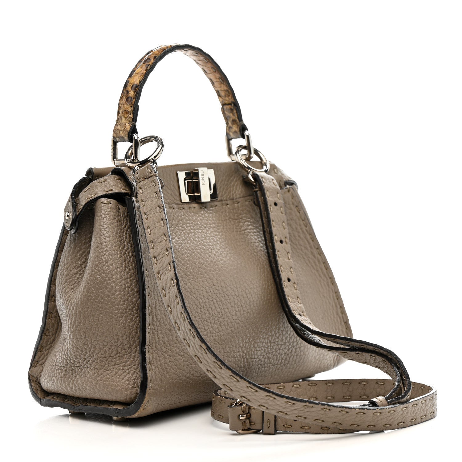 Fendi Cuoio Romano Snakeskin Selleria Mini Peekaboo Iconic Satchel Roccia Corda 3 of 17