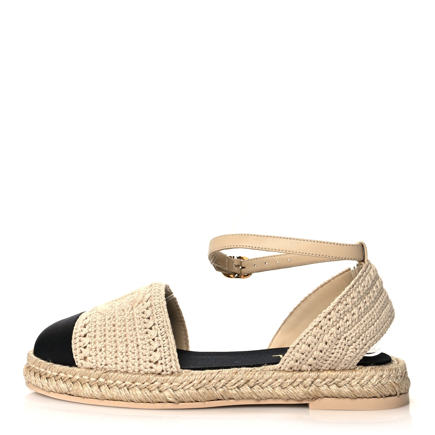 Chanel Embroidery Grosgrain CC Espadrilles 38 Beige Black 1 of 9