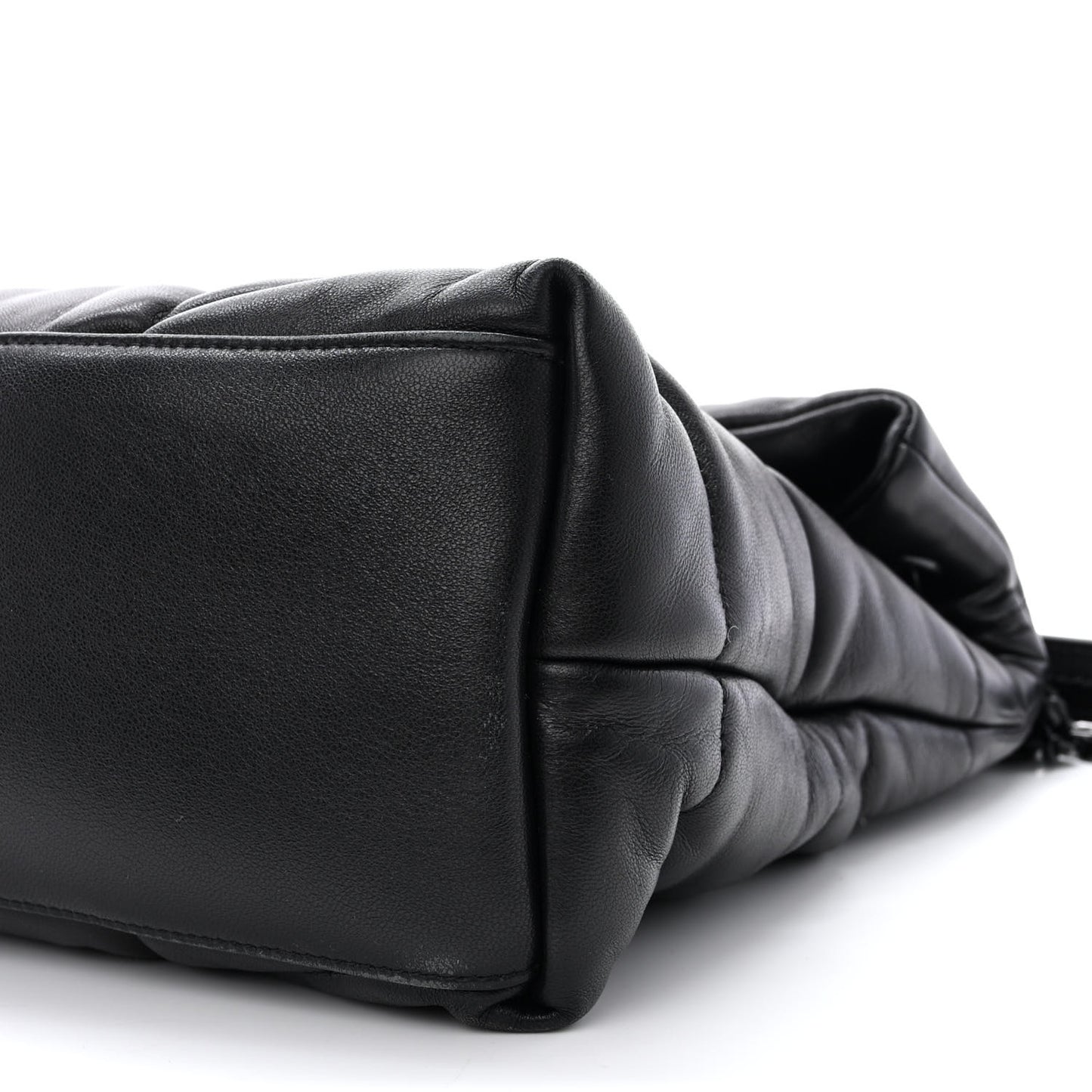 Lambskin Quilted Monogram Monochrome Medium Loulou Puffer Chain Satchel Black