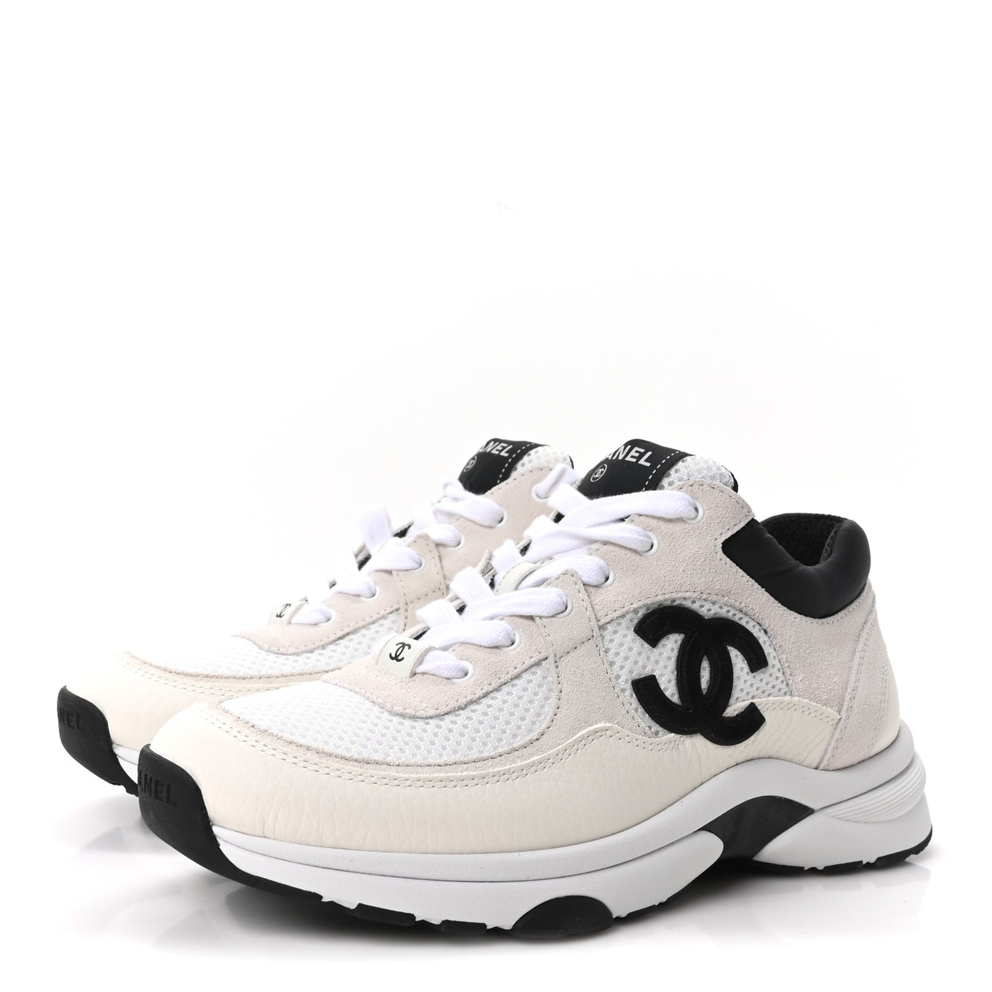 Mesh Suede Grained Calfskin Womens CC Sneakers 38 White Black