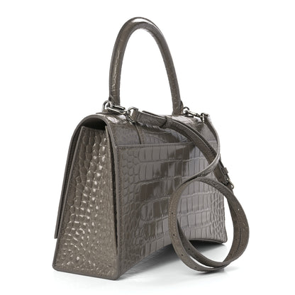 Balenciaga Shiny Calfskin Crocodile Embossed Medium Hourglass Top Handle Bag Mink Grey 3 of 14
