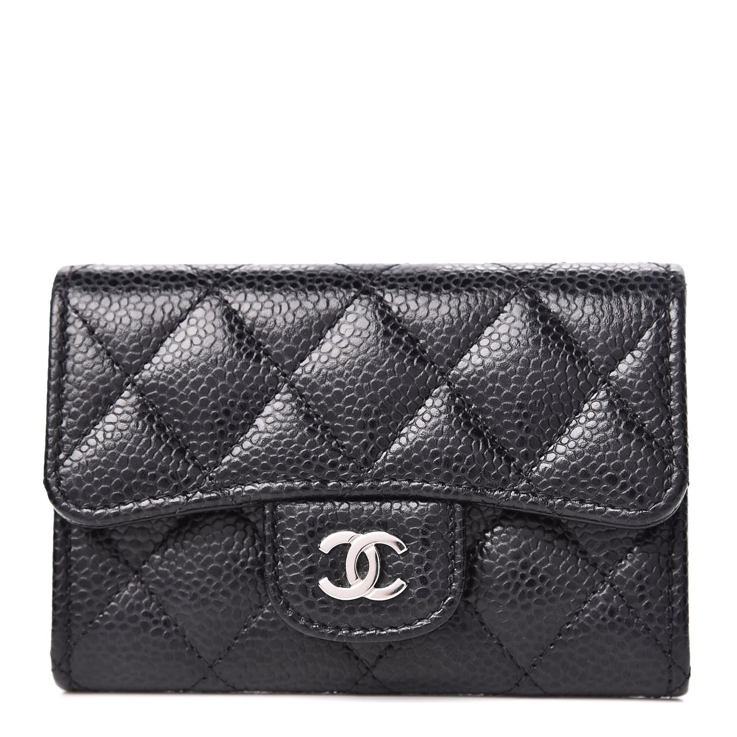 Caviar Quilted Flap Card Holder Black