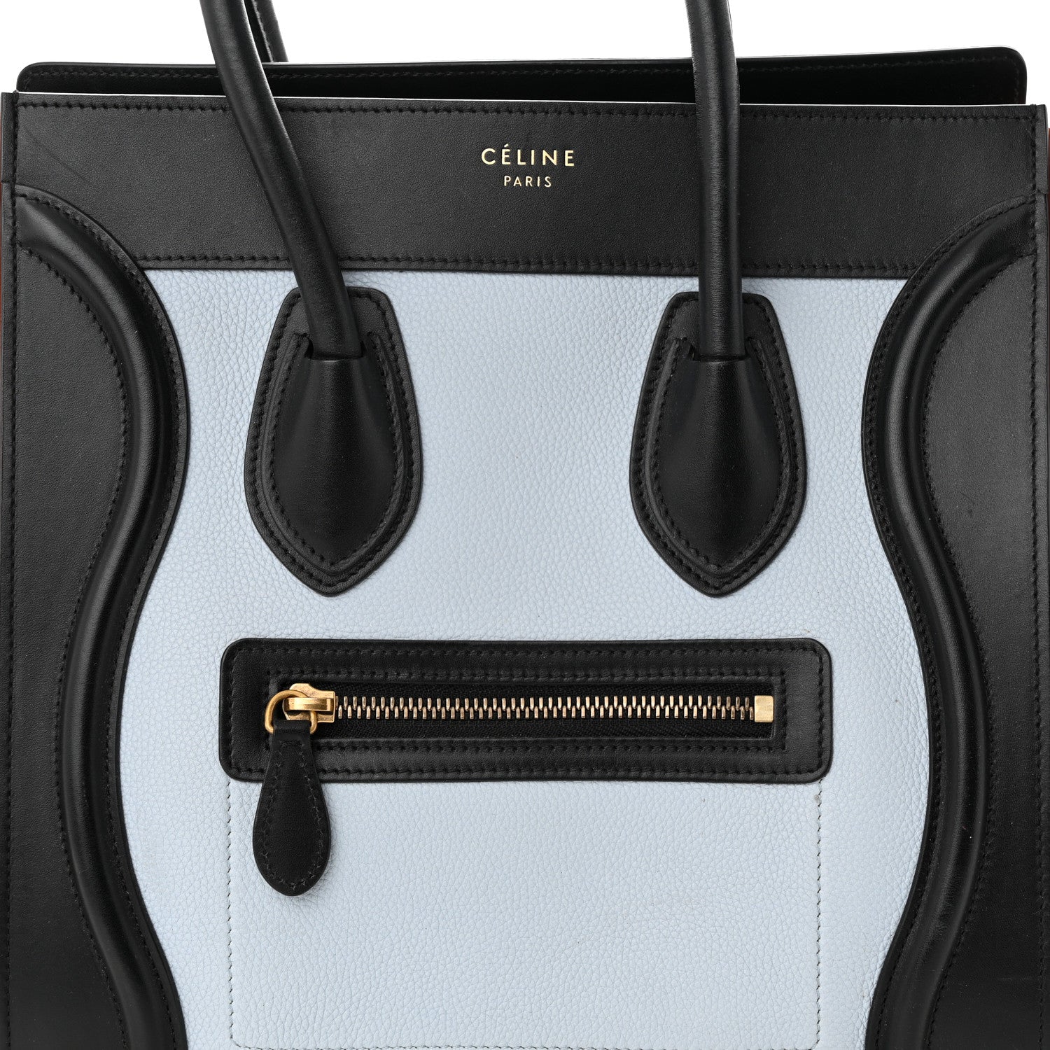 Celine Drummed Calfskin Nubuck Mini Bi-Color Luggage Baby Blue Burnt Orange 7 of 11