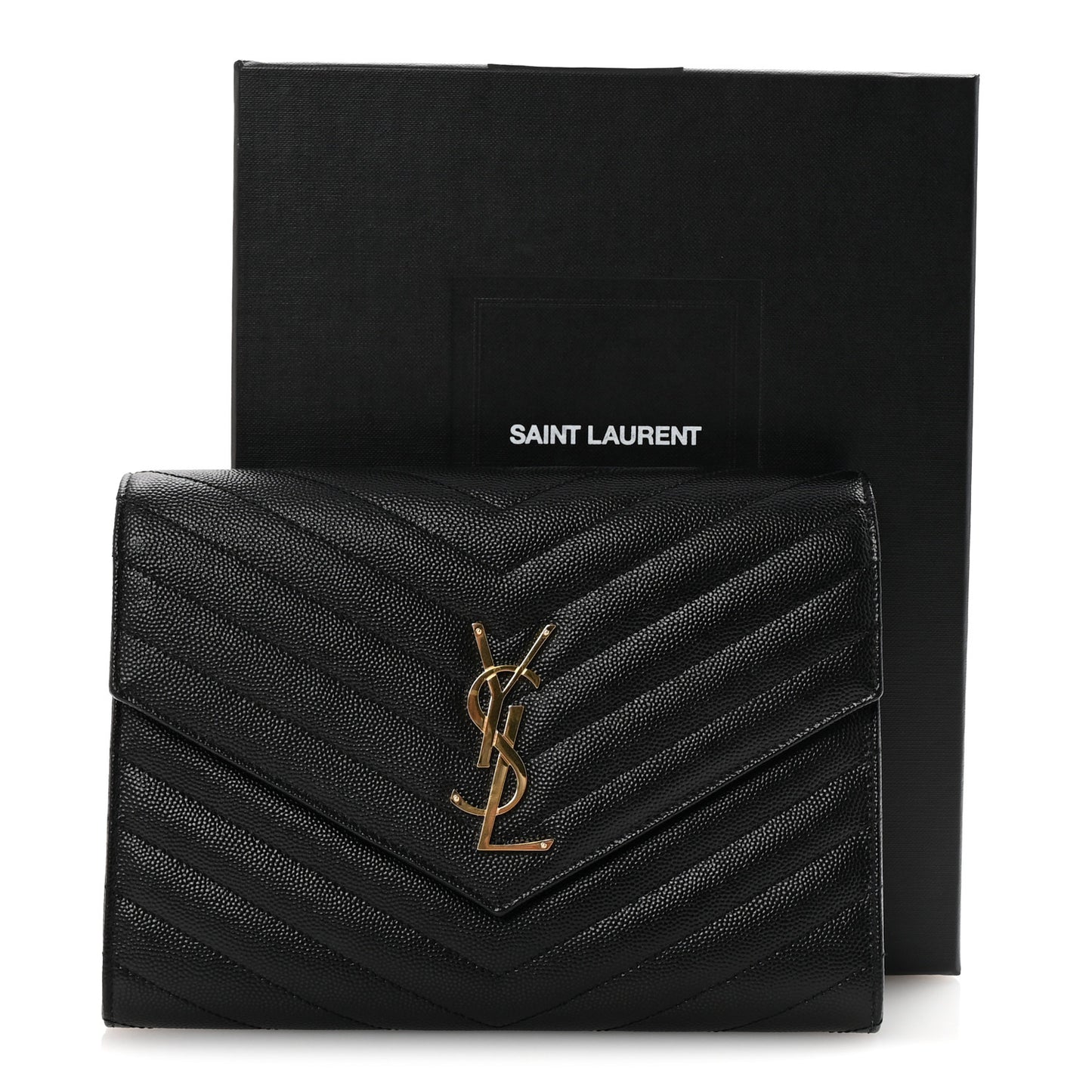 Grain De Poudre Matelasse Chevron Monogram Envelope Clutch Black