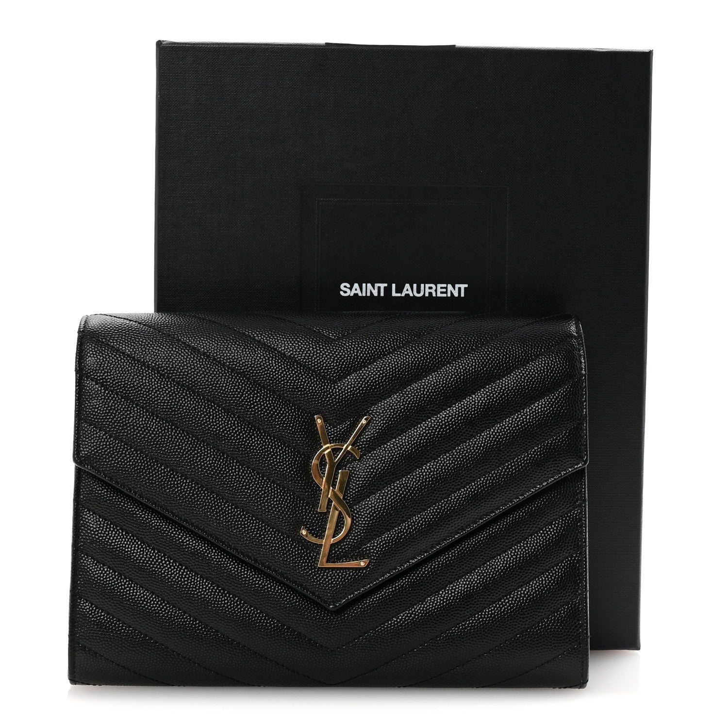 Saint Laurent Grain De Poudre Matelasse Chevron Monogram Envelope Clutch Black 7 of 7