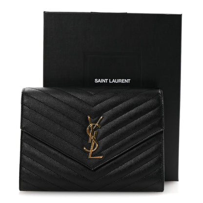 Saint Laurent Grain De Poudre Matelasse Chevron Monogram Envelope Clutch Black 7 of 7