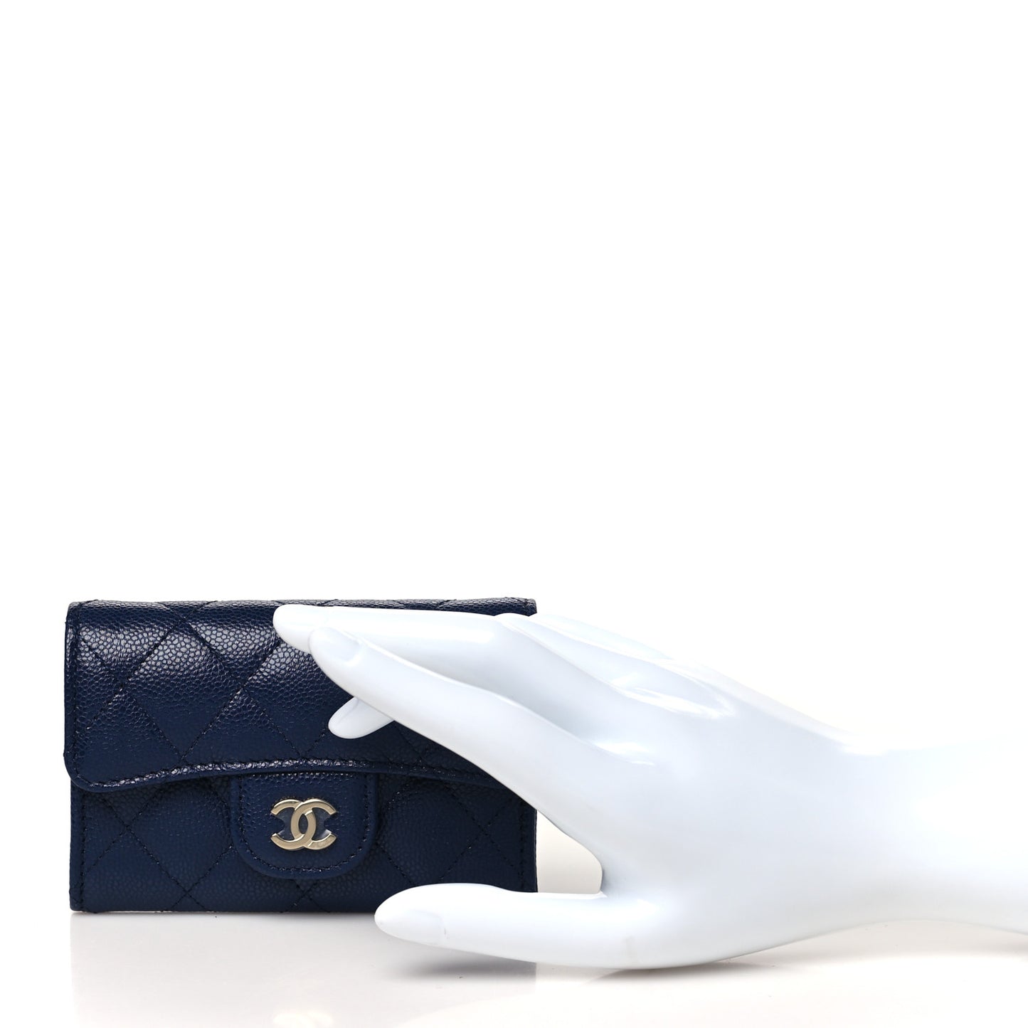 Caviar Quilted Flap Card Holder Wallet Navy Blue