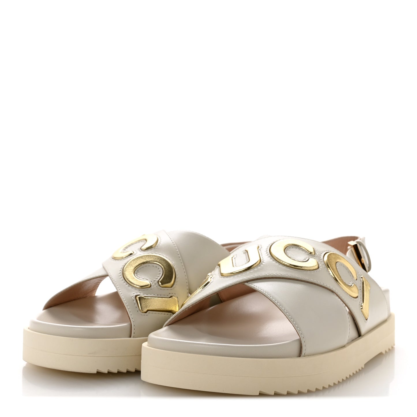 Calfskin Elizabeth Nappa Charlotte Logo Slingback Sandals 35 Mystic White Platino