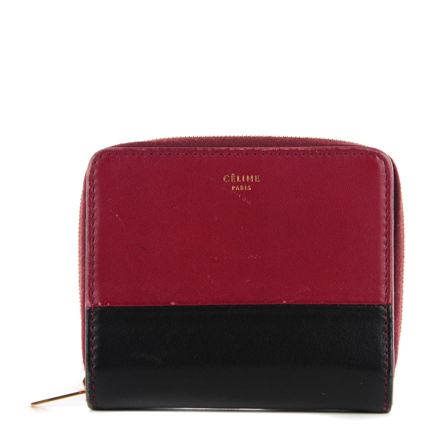 Lambskin Zip Around Compact Wallet Burgundy Black