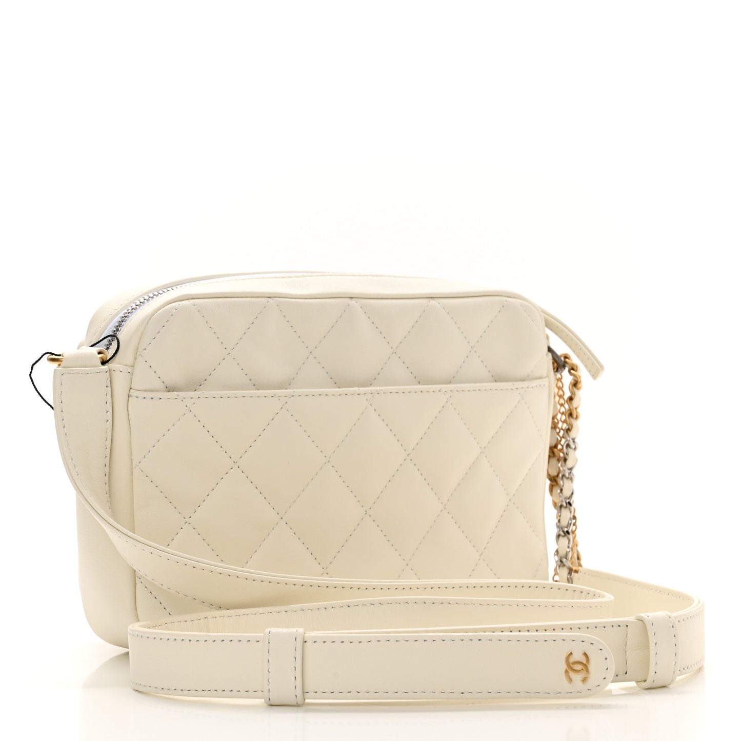 Calfskin Quilted Small Camera Case White