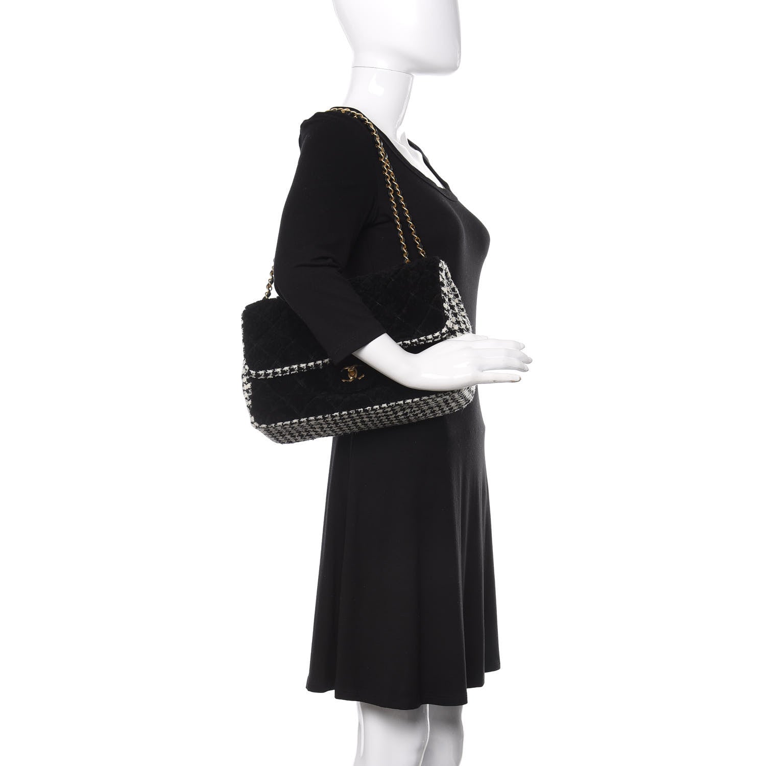 Chanel Shearling Tweed Jumbo Single Flap Black White 2 of 11