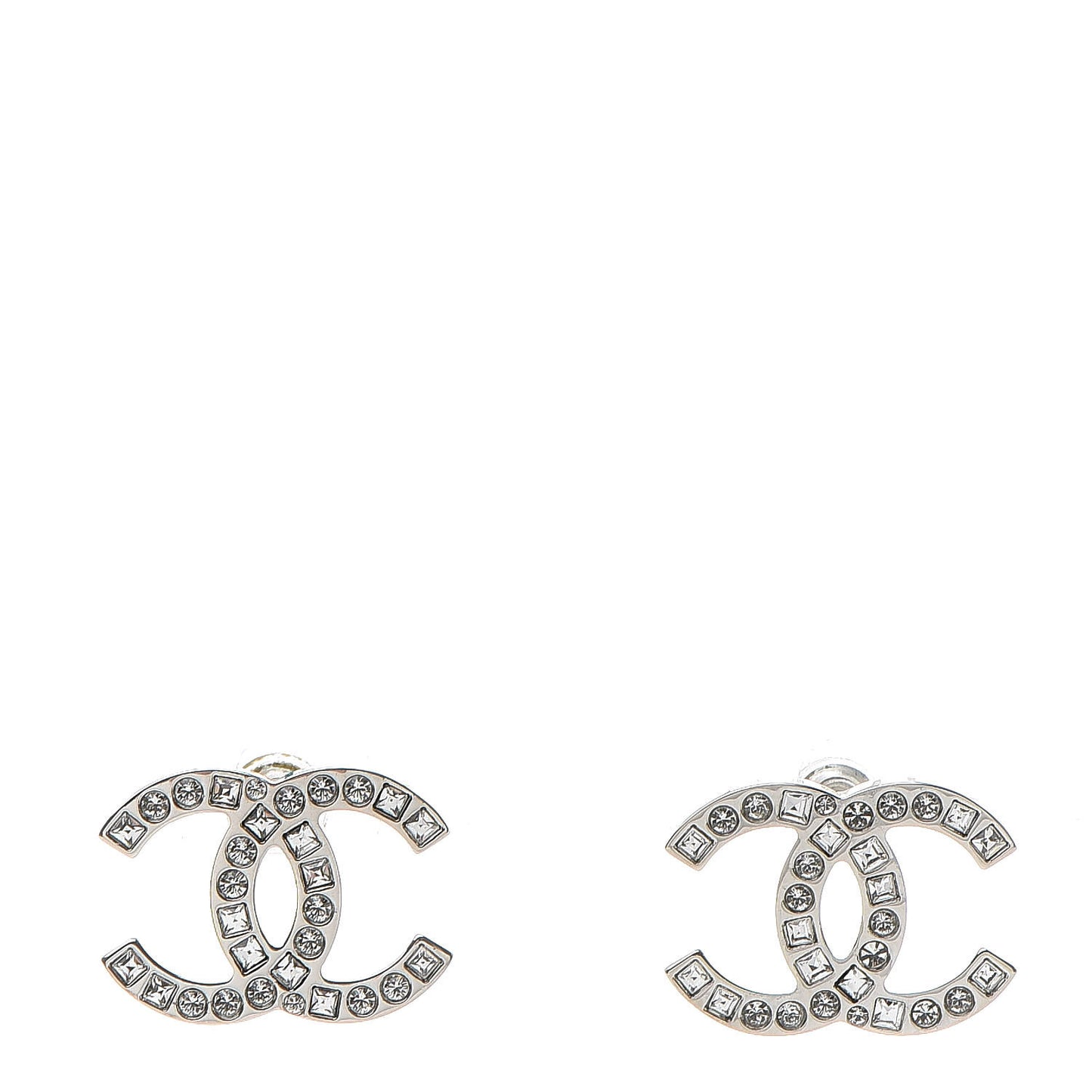 Baguette Crystal CC Earrings Silver