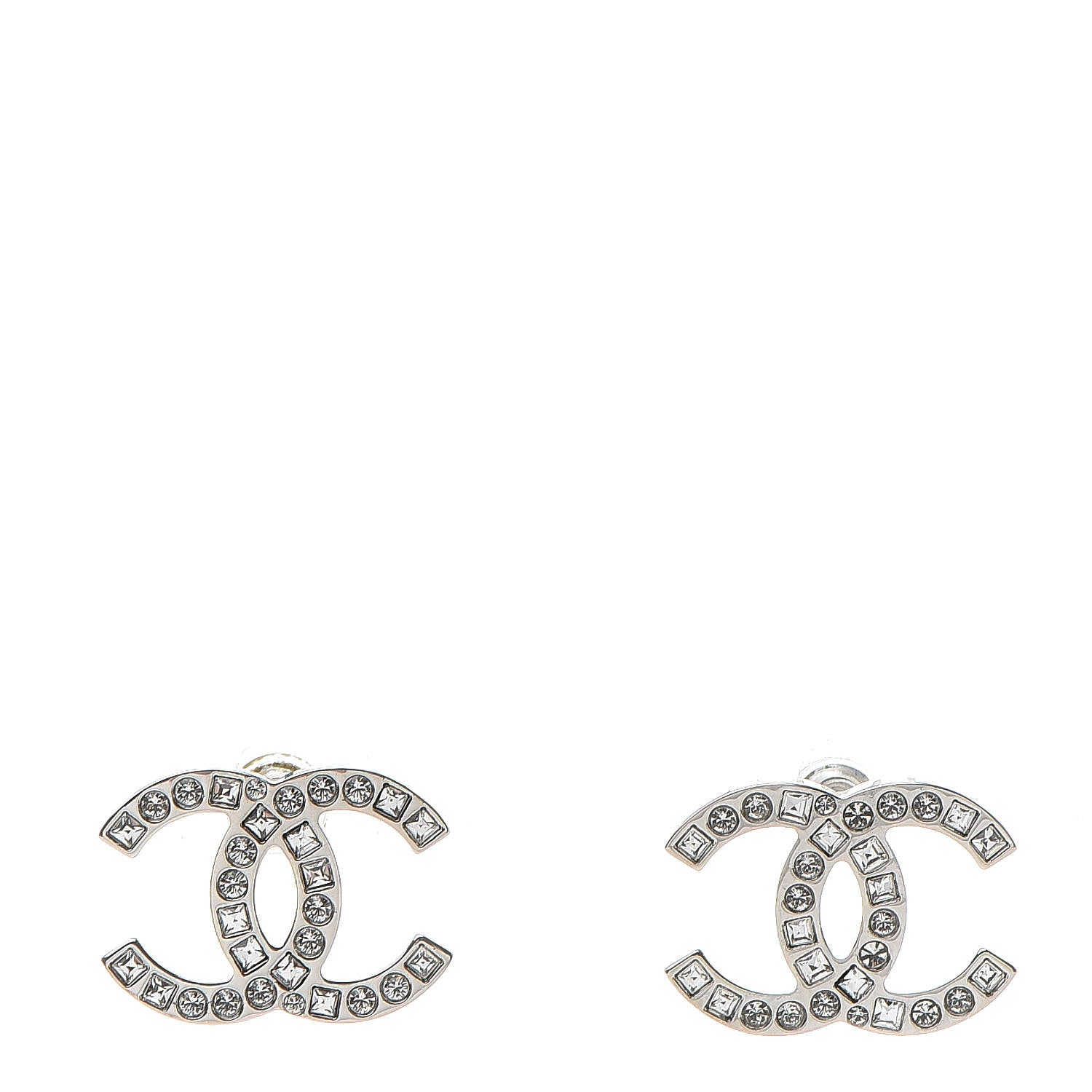 Chanel Baguette Crystal CC Earrings Silver 1 of 6