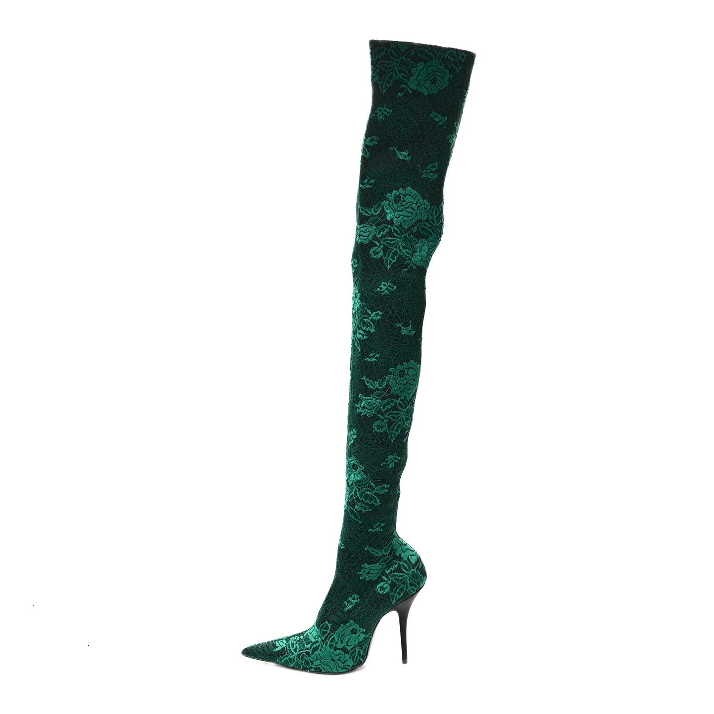Lace Spandex Pointed Toe Knife Thigh High Boots 38 Green