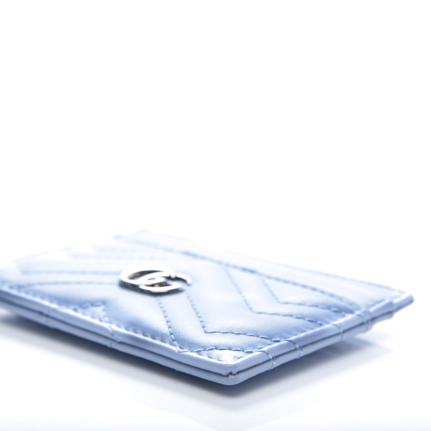 Gucci Calfskin Matelasse GG Marmont Card Holder Porcelain Light Blue 8 of 9