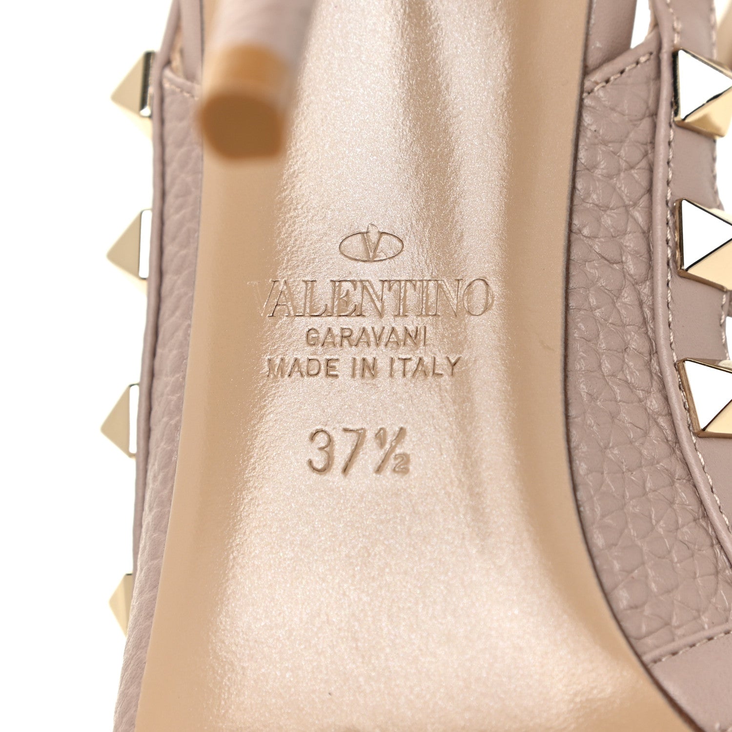Valentino Garavani Pebbled Calfskin Rockstud Ankle Strap 100mm Pumps 37.5 Poudre 9 of 11