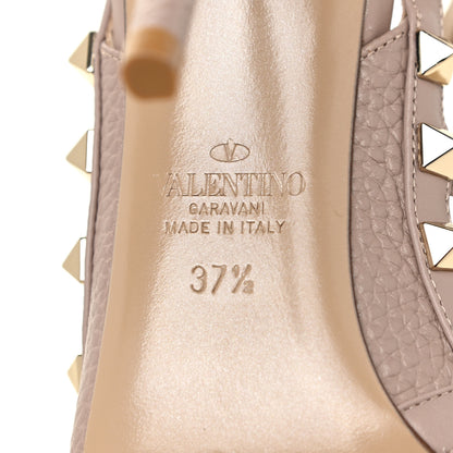 Valentino Garavani Pebbled Calfskin Rockstud Ankle Strap 100mm Pumps 37.5 Poudre 9 of 11