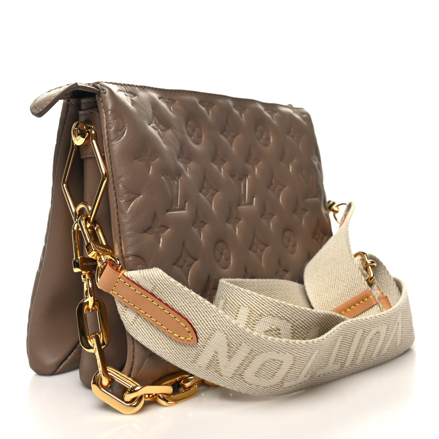 Louis Vuitton Lambskin Embossed Monogram Coussin PM Taupe 3 of 11