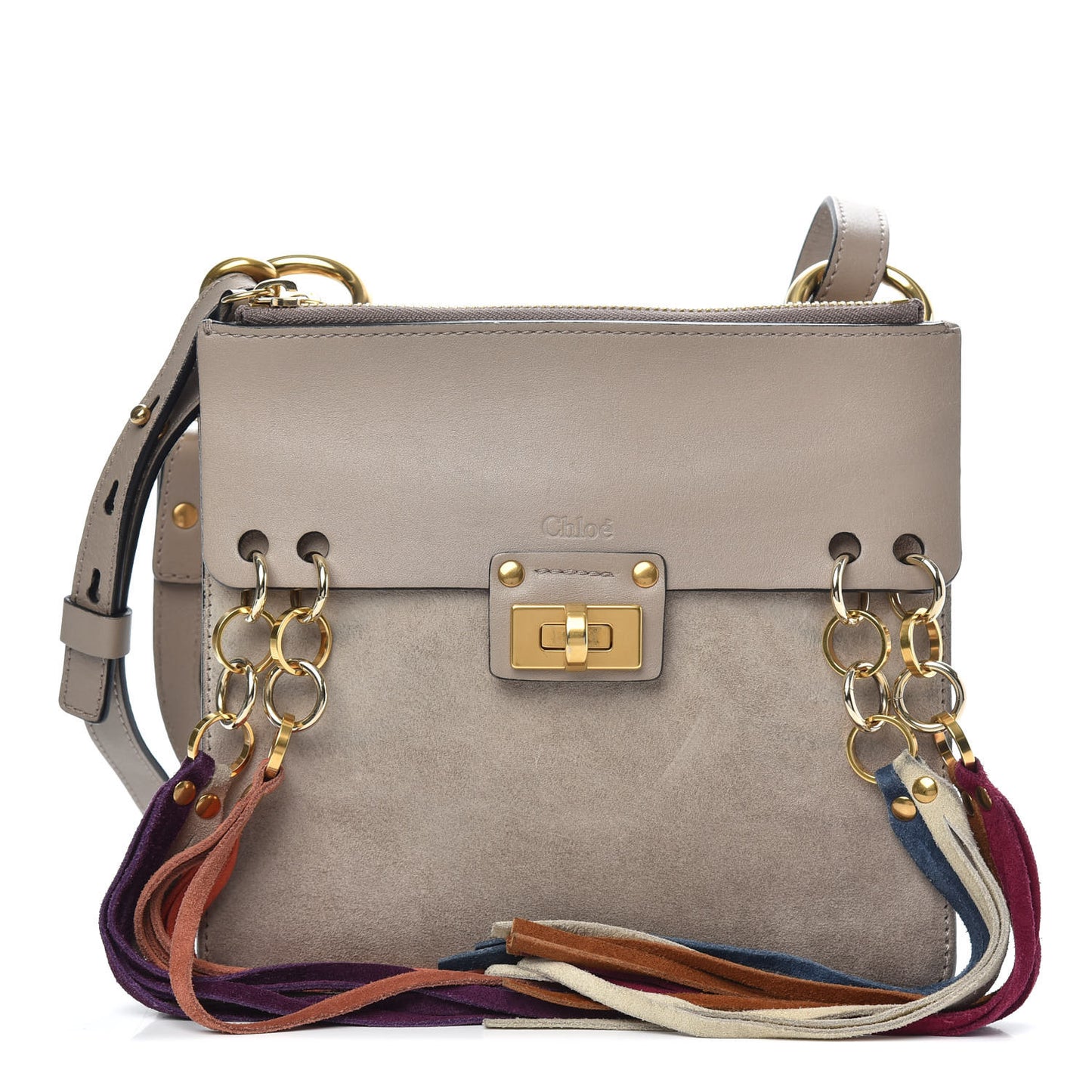 Calfskin Suede Small Jane Fringe Bag Motty Grey