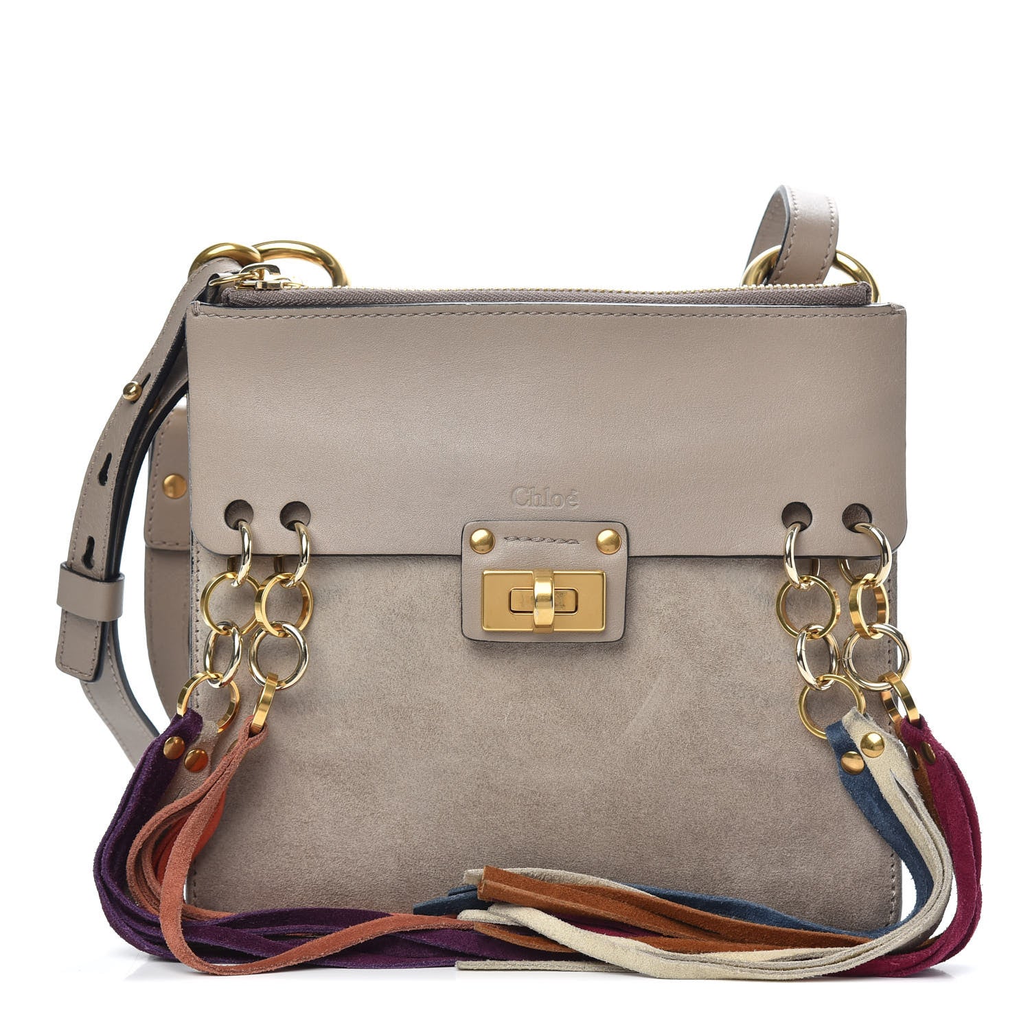 Chloe Calfskin Suede Small Jane Fringe Bag Motty Grey 1 of 10