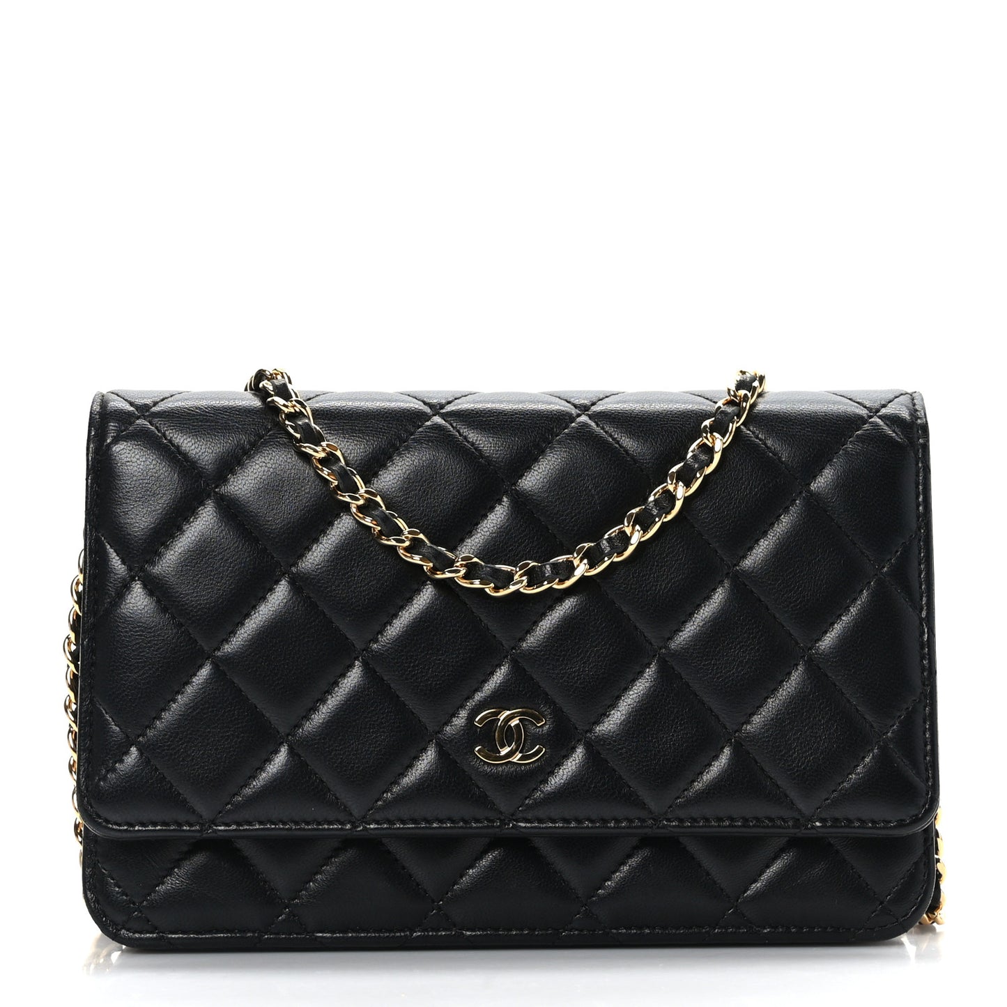 Lambskin Quilted Wallet On Chain WOC Black