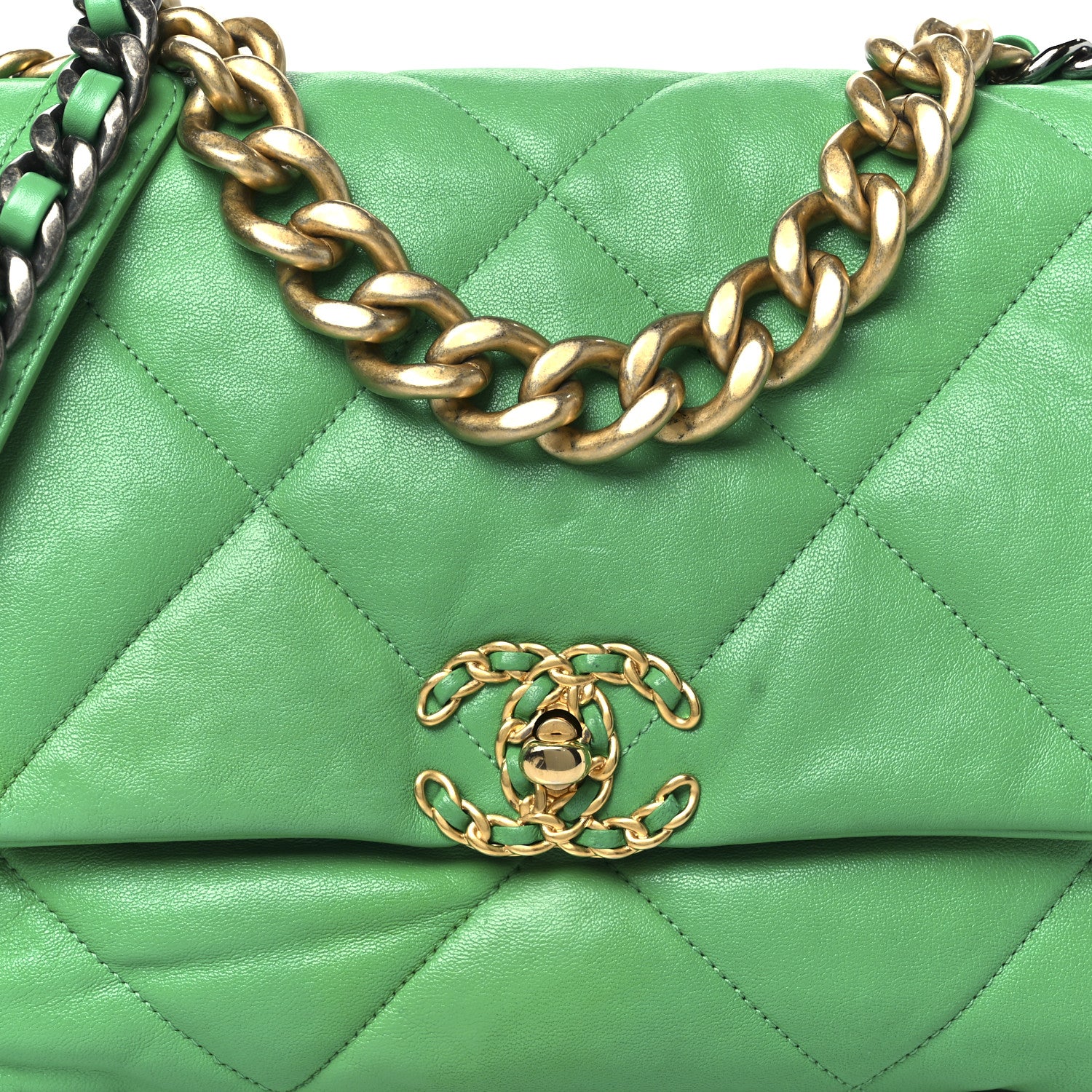 Chanel Lambskin Quilted Large Chanel 19 Flap Dark Green 8 of 10
