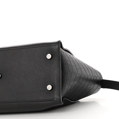Saint Laurent Smooth Calfskin Crocodile Embossed Small Monogram Downtown Cabas Black 9 of 10