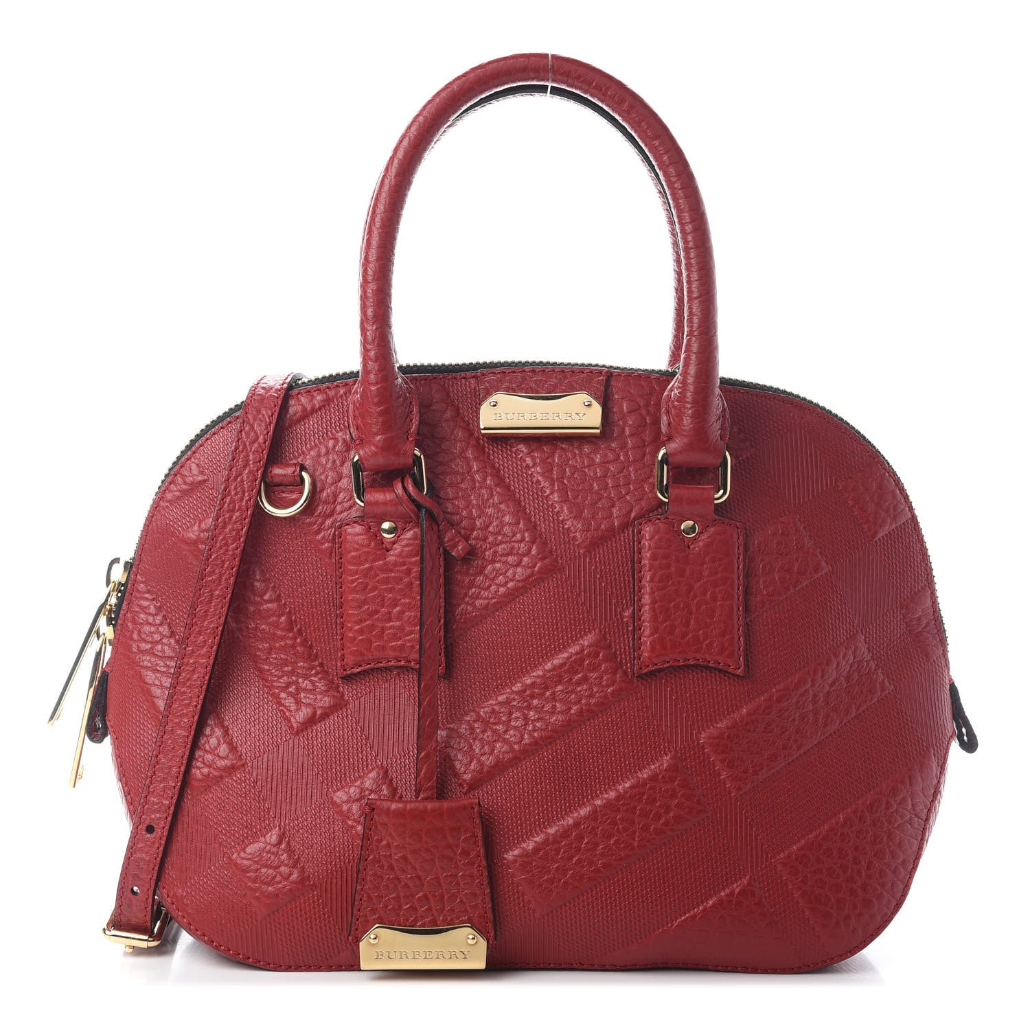 Burberry Heritage Grain Check Embossed Small Orchard Bowling Bag Military Red 1 of 7