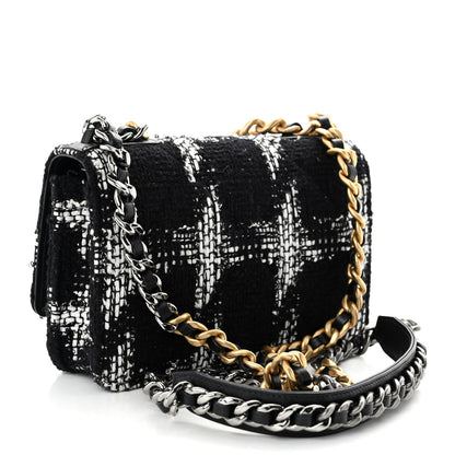 Chanel Tweed Quilted Chanel 19 Wallet On Chain WOC Black White 3 of 12