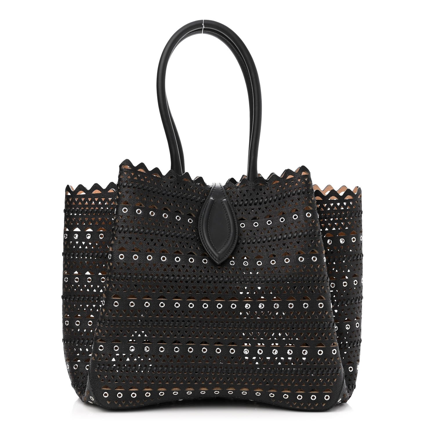 Alaia Calfskin Laser Cut Grommet Angele 25 Tote Black 3 of 11