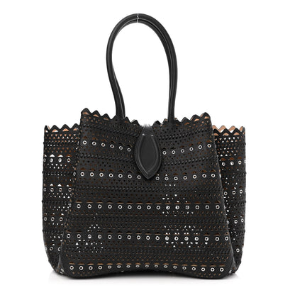 Alaia Calfskin Laser Cut Grommet Angele 25 Tote Black 3 of 11