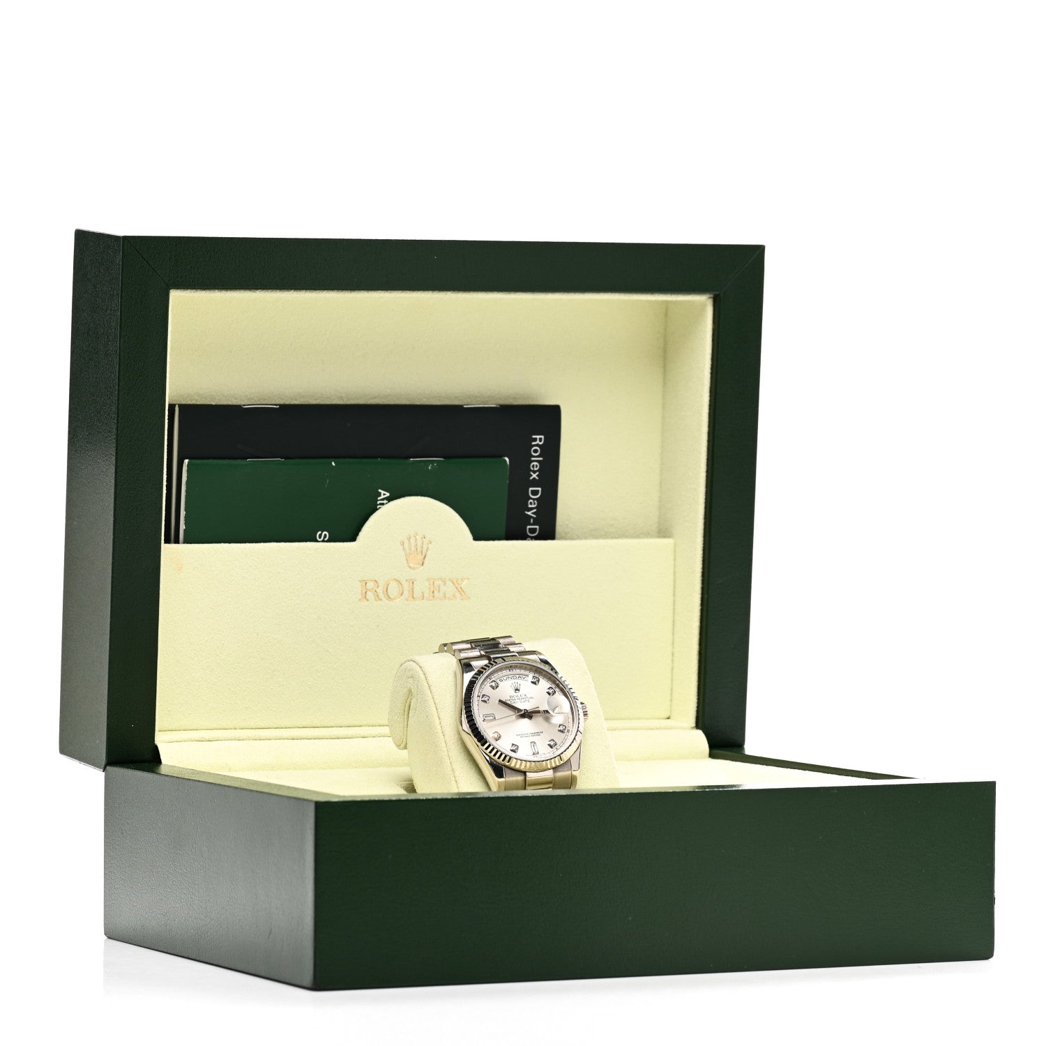 Rolex 18K White Gold Diamond 36mm Oyster Perpetual Day-Date President Watch Silver 118239 5 of 5