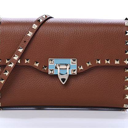 Valentino Garavani Pebbled Calfskin Medium Rockstud Flip Lock Crossbody Bag Saddle Brown 6 of 9