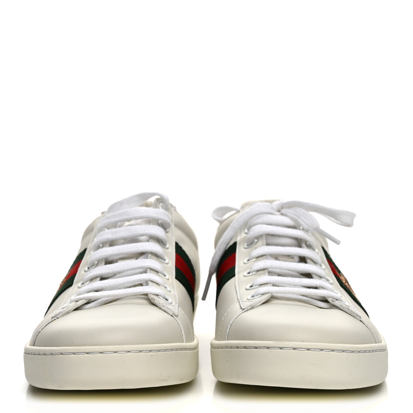 Calfskin Web Bee Embroidered Womens Ace Sneakers 37.5 White Green