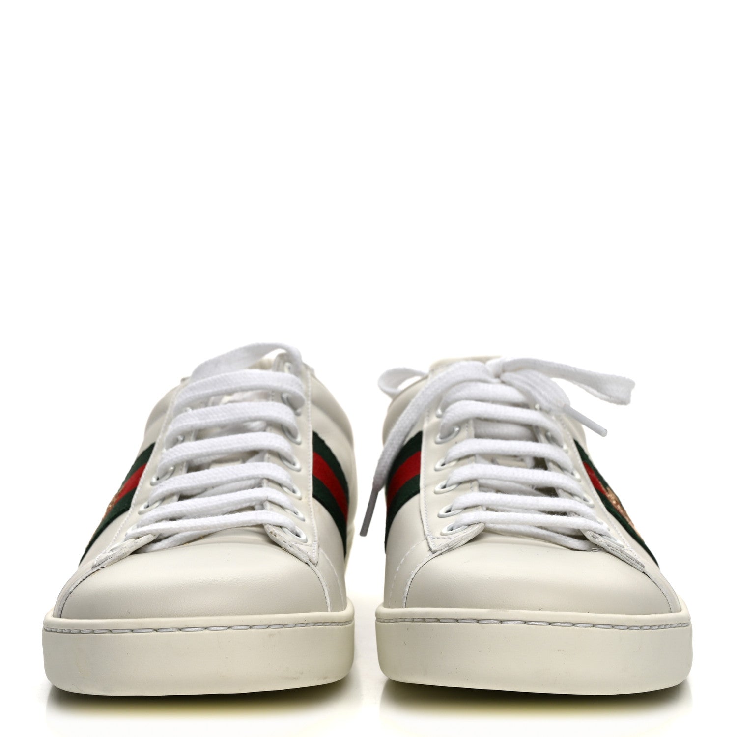 Gucci Calfskin Web Bee Embroidered Womens Ace Sneakers 37.5 White Green 3 of 11