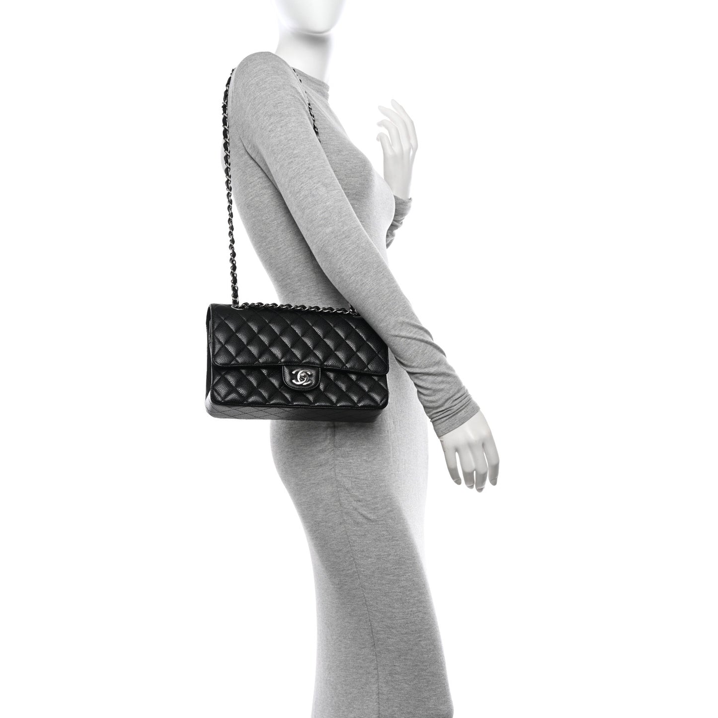 Caviar Quilted Medium Double Flap Black